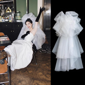 新款 头纱抓泡云朵蓬蓬头纱领证登记新娘摄影街拍婚纱手套跟妆白色