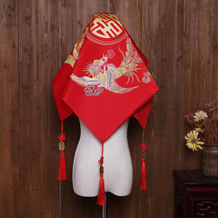 新娘红盖头中式刺绣结婚秀禾服龙凤红盖头纱新款绣花喜帕盖头DD