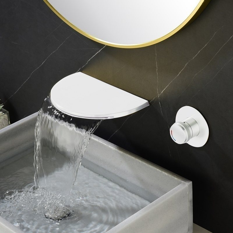 全铜暗装面盆水龙头冷热分体入墙式嵌入墙出预埋盒洗手盆瀑布龙头