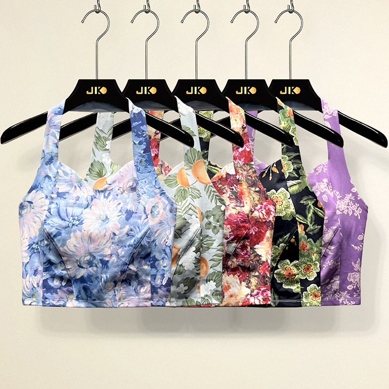 彩色挂脖吊带背心瑜伽服女上衣高级感夏季美背性感运动花色健身服