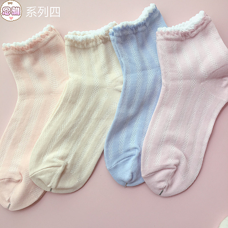 出口日单春夏薄款日系花边软萌清新甜美短袜纯棉女袜船袜子