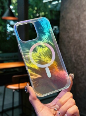 适配苹果16-11三星s25-23谷歌10-9强力磁吸非磁吸激光羽毛彩镀高透抗黄抗摔焕彩流光新全包边手机壳jd.cs.