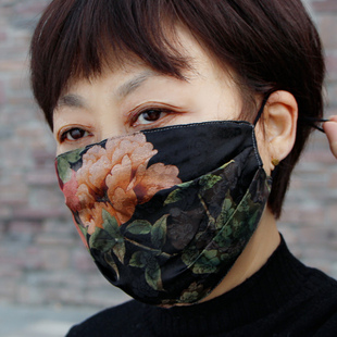 保暖加厚真絲口罩秋冬防寒桑蠶絲面罩夾棉透氣加大臉中國(guó)風(fēng)香云紗