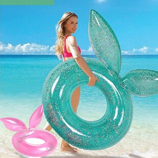 出口亮片兔子耳朵儿童充气游泳圈大号加号成人水上浮圈女孩座圈