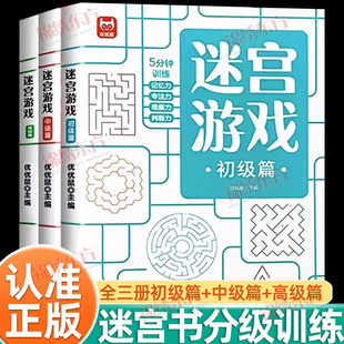 10岁幼儿专注力训练智类玩具走迷宫思维游戏书智力开发幼儿园到小学生分级迷宫专注力训练书益智书 全3册3 认准正版 迷宫游戏正版