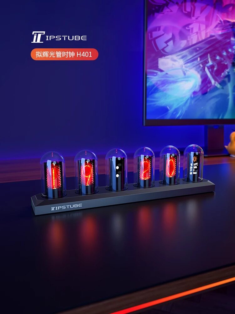 IPS PSEUDO-NIXIE 튜브 시계 컴퓨터 룸 장식 테이블 RGB 게임 데스크탑 장식품 디지털 책상 시계 남자 친구 선물