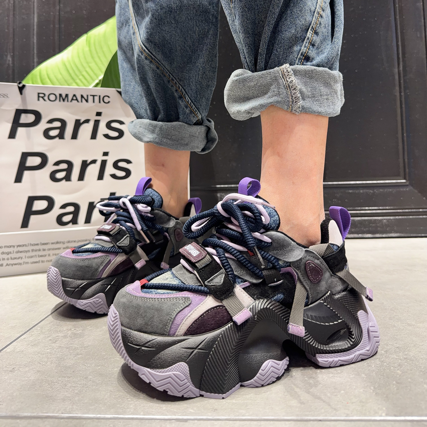 韩版女鞋加绒25年冬季新款老爹鞋