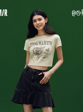 森马哈利波特联名短袖T恤女夏短款图案印花做旧修身炸街复古上衣