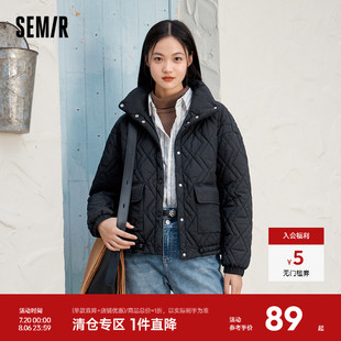 森馬棉服女立領(lǐng)寬松外套女士慵懶風(fēng)冬質(zhì)感菱形格棉衣時(shí)尚 休閑百搭