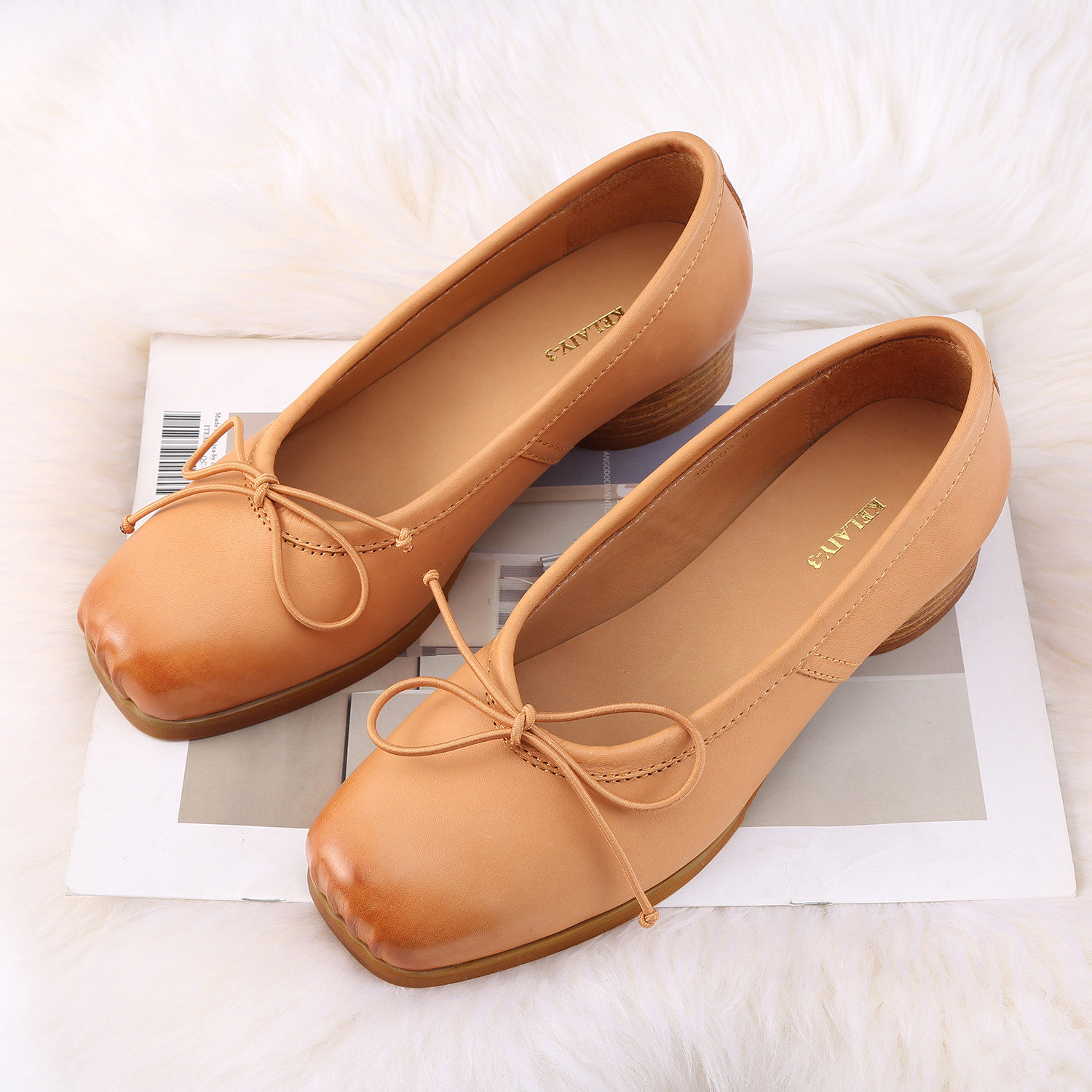 XU XIANSEN HOMEMADE 3CM HANDMADE PIG NOSE BALLET SHOES WOMENS RETRO LACE-UP SQUARE TOE LEATHER THICK HEEL SHOES