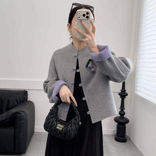 新中式双面羊毛大衣女短款2025新款国风羊毛双面呢外套时尚百搭