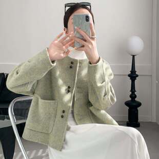 2025秋冬新款小香风圆领双面羊绒大衣短款时尚洋气宽松羊毛呢外套