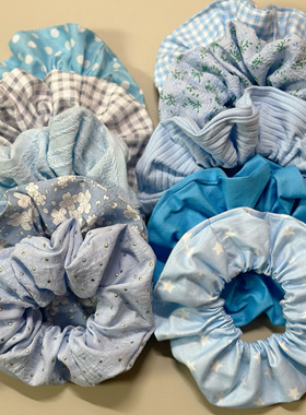 原创自制蓝色大肠发圈温柔复古纯色简约ins头绳丸子头麻花辫皮圈