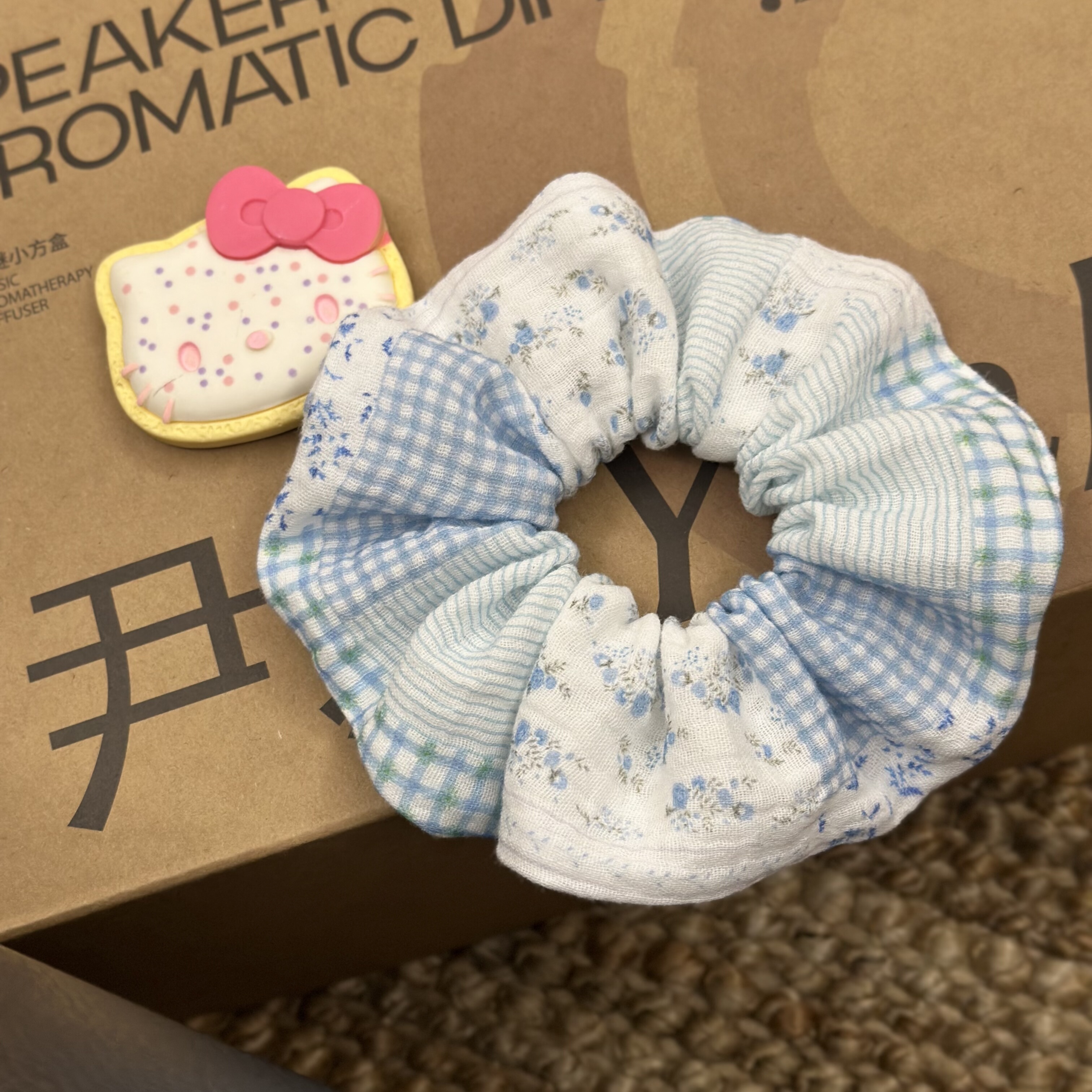 一袋星星*清新蓝色碎花绵绵纱格纹高弹力大肠发圈发绳头绳皮筋