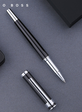 HUGO BOSS标题系列签字笔商务礼品男士亮黑色金属宝珠笔 刻字定制