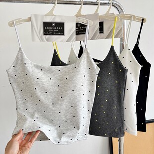 新款 早秋波点纯棉U型美背细肩吊带免穿文胸固定乳胶杯可外穿内衣