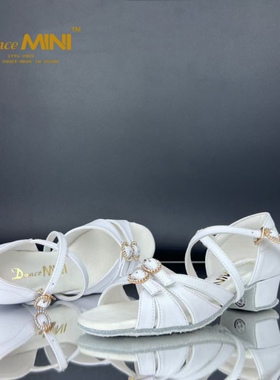 Mini儿童拉丁舞鞋 新款双扣款白色黑色3.5cm方跟软底女童专用