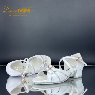 Mini儿童拉丁舞鞋 新款双扣款白色黑色3.5cm方跟软底女童专用
