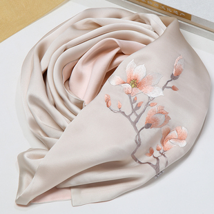 蜀绣手工刺绣桑蚕丝围巾旗袍搭配成都特色礼品送妈妈送领导送老外