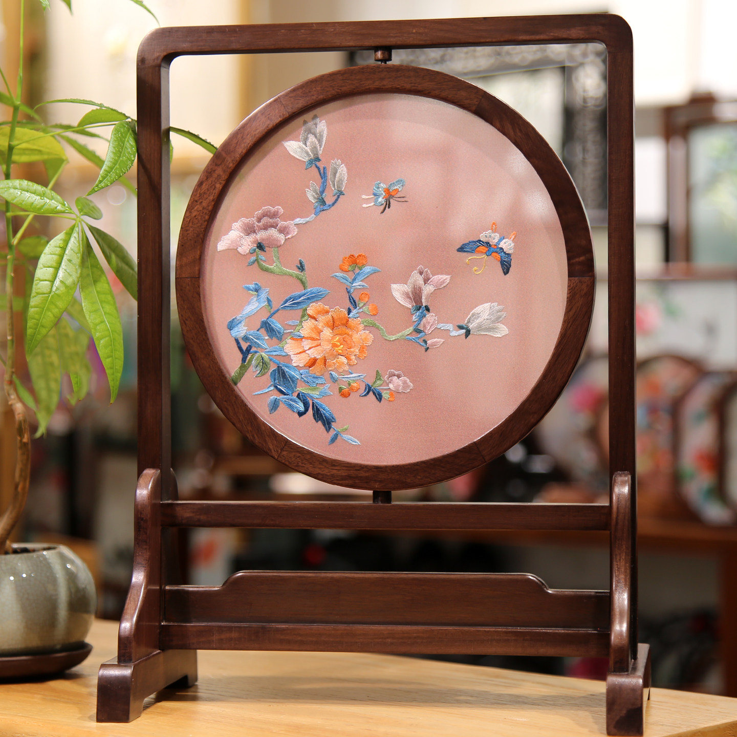 蜀绣双面绣摆件手工刺绣花鸟屏风