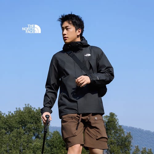 北面硬壳防水防风连帽冲锋衣男