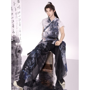 2026原创宋制汉服男装新款新中式国潮水墨短袖宋裤阔腿日常春夏季