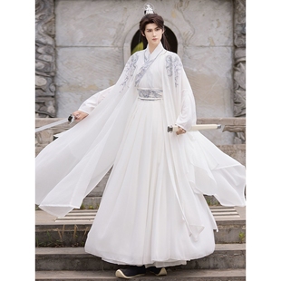 2026原创仙侠汉服新款魏晋风白色男女同款春夏季绣花古风飘逸套装