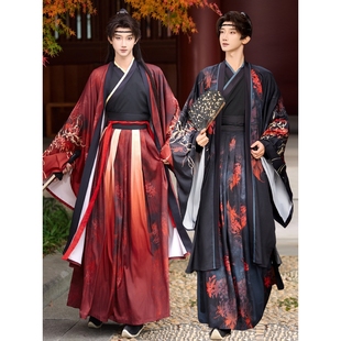 2026原创汉服男女情侣霸气侠客飒印花黑红长裙褙子日常古风套装春