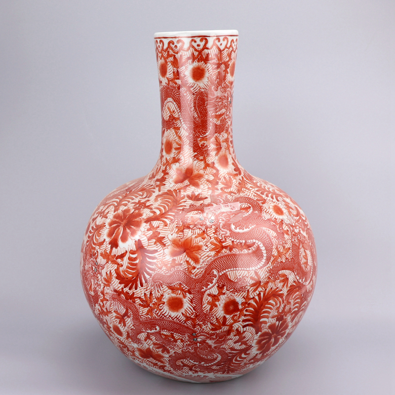 景德镇陶瓷鲤鱼葫芦双耳天球瓶