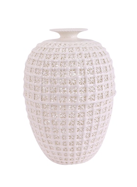 景德镇白瓷编织花瓶雕刻镂空插花花瓶家纯手工摆现代家居客厅摆件