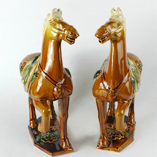 景德镇陶瓷雕塑马唐三彩六骏马家居玄关摆件装饰商务送礼物工艺品