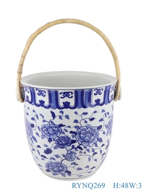 景德镇陶瓷青花绿色果篮啤酒篮现代创意家居手工花篮收纳摆件