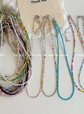 叠戴森系甜美少女风度假DIY彩色米珠项链女多巴胺小米珠串珠项饰