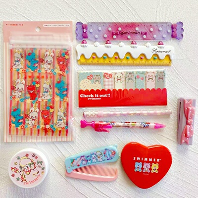 日本代购正版swimmer周边可爱昭和兔子少女心文具梳子便签集合