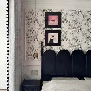 定制无缝墙布轻法式奶油黑白米玫瑰色墙纸客厅卧室玄关民宿壁纸