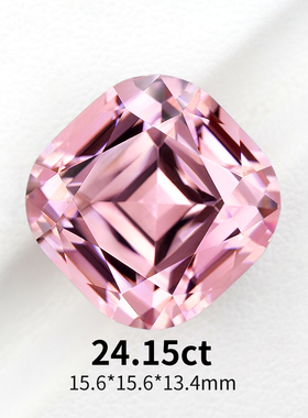 24.15ct天然粉碧玺阿富汗樱花粉碧玺裸石枕形精切戒面收藏级彩宝