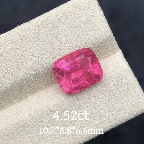 4.52ct阿富汗天然卢比来碧玺裸石枕形戒面艳粉色卢比来珠宝定制