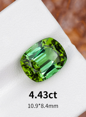4.43ct阿富汗天然绿碧玺裸石戒面精切全净枕形宝石彩宝珠宝定制