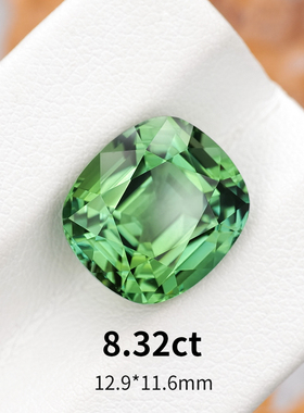 8.32ct蓝绿碧玺薄荷绿天然绿碧玺裸石戒面精切枕形宝石珠宝定制