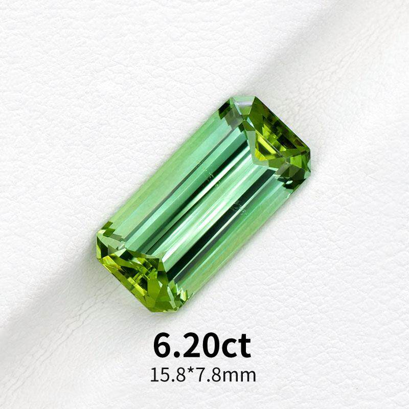 6.20ct天然绿碧玺裸石阿富汗苹果绿色碧玺长方形戒面宝石珠宝定制