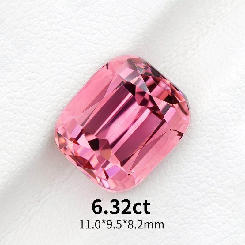 6.32ct阿富汗天然粉碧玺宝石枕形全净玻璃体樱花粉碧玺戒面裸石