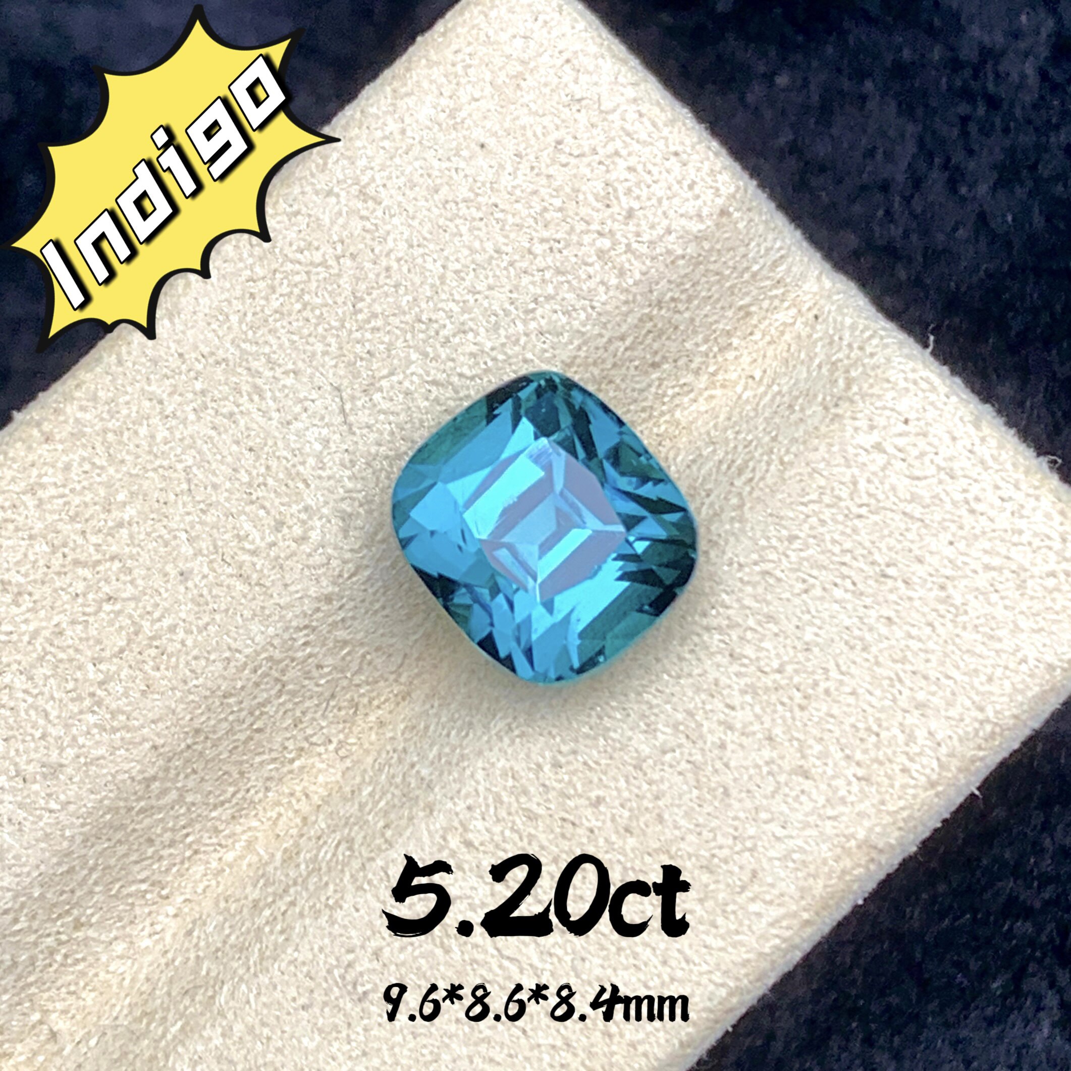 5.20ct天然阿富汗碧玺裸石明亮indigo靛蓝色宝石戒面彩宝珠宝定制