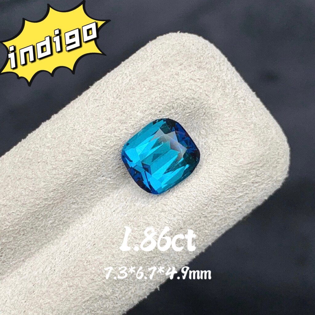 1.86ct天然Indigo靛蓝色碧玺裸石阿富汗蓝碧玺枕形戒面宝石定制