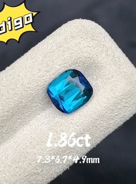 1.86ct天然Indigo靛蓝色碧玺裸石阿富汗蓝碧玺枕形戒面宝石定制