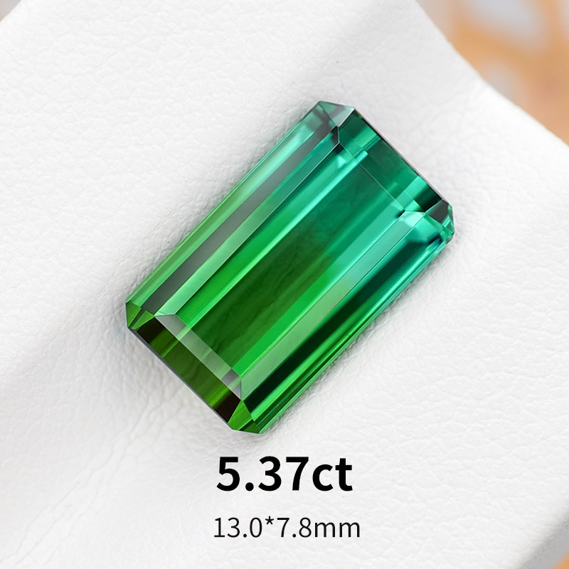 5.37ct阿富汗蓝绿双色碧玺天然裸石长方形戒面小八角宝石定制镶嵌