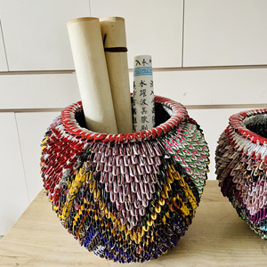 手工花瓶收纳缸箭筒书画缸字画筒三角插折纸收纳瓮工艺品实用摆件