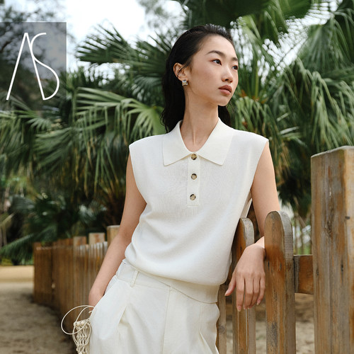 夏季polo领无袖针织衫女百搭