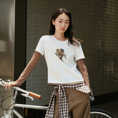 AS高街风假两件长袖T恤女26秋季新款撞色修身显瘦舒适休闲套头衫