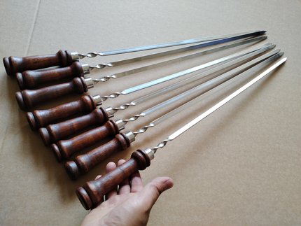 俄式大串烤肉签子木柄烤串不锈钢扁户外烧烤针配件烧烤签子钎