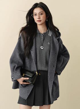 【商场同款】诗家学院连帽双面呢大衣2025冬新款外套3GA170351